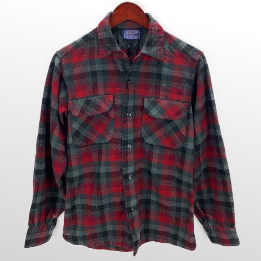 Pendleton 100% Virgin Wool Red & Gray Plaid Shirt